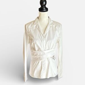 Ann Taylor White Button Down Wrap Shirt 6